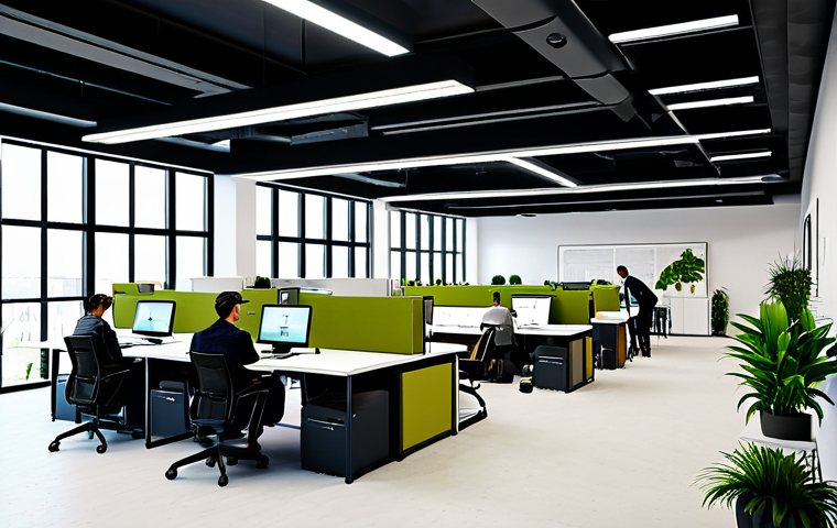 코워킹 스페이스의 커뮤니티 관리 시스템 - Collaborative Workspace Design**
"Modern coworking space, open layout with desks and comfortable se...