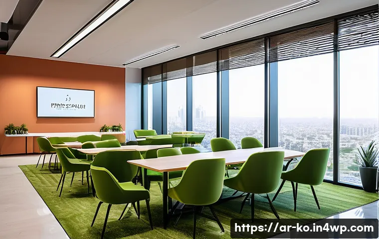 코워킹 스페이스 선택 시 고려사항 - A modern coworking space located in a bustling Middle Eastern city center, featuring large windows w...