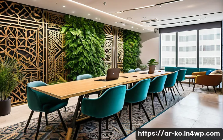 코워킹 스페이스의 확장 가능성 - A modern coworking space in a large Arab city like Riyadh or Dubai, featuring an open-plan layout wi...