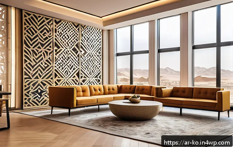 코워킹 스페이스의 위기 관리 방안 - A modern coworking space in a Middle Eastern city, designed with warm earth tones and Arabic geometr...