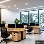 Home 20 코워킹 스페이스의 기술적 혁신 사례 - A modern coworking office space in the Middle East with smart lighting and climate control systems a...